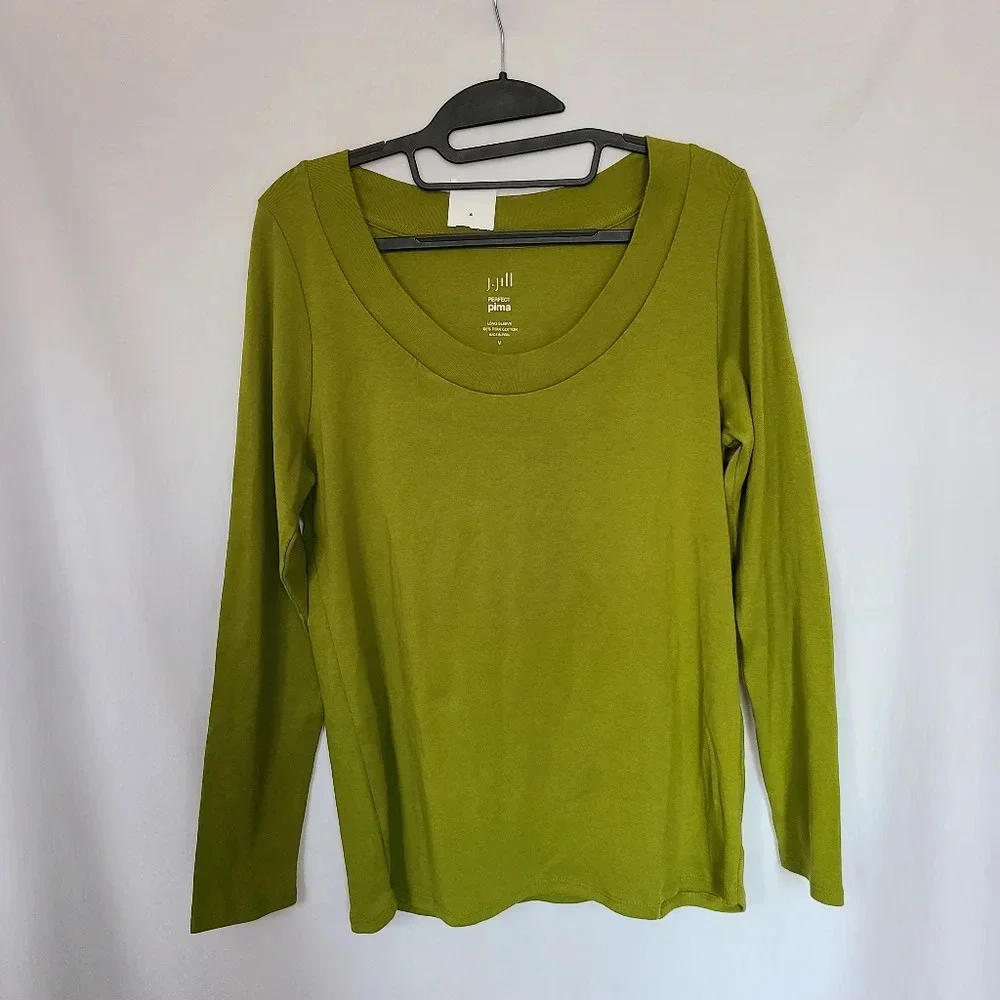 NWT J. Jill Green Apple Perfect Pima Long Sleeve Top Size Medium 100% PimaCotton - Picture 1 of 5